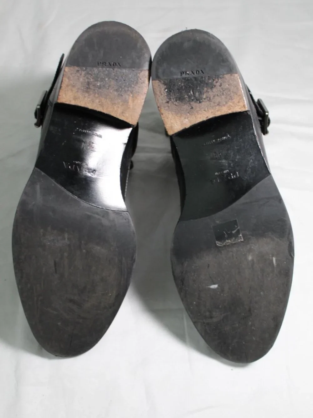 PRADA Black Leather Booties Side Zip Ankle Heel Boots Buckle Lace Up 40